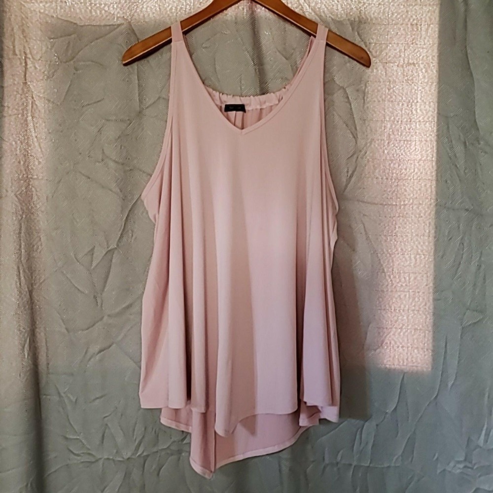 First Love Tank Top Womens Plus 1X Pink V Neck Sleeveless High Low Swing Tunic